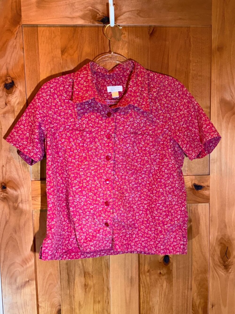 Christopher & Banks Floral Button Front Camp Shirt Pink Size S